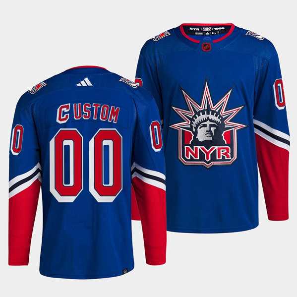 Mens New York Rangers Custom Blue 2022 Reverse Retro Stitched Jersey->customized nhl jersey->Custom Jersey